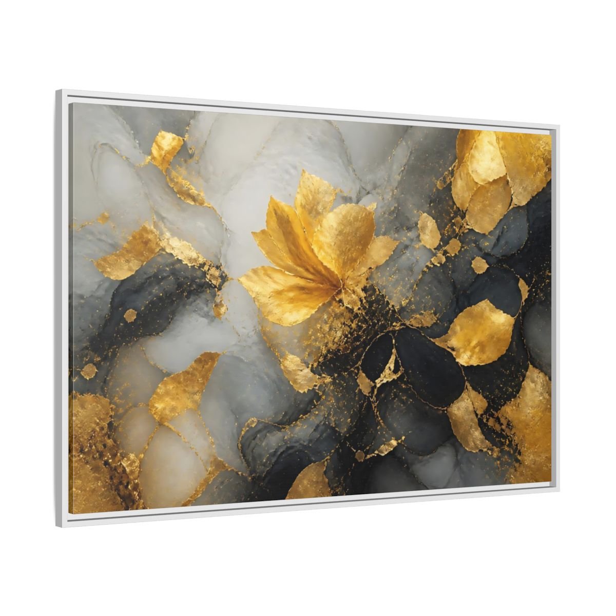 Abstract Golden Flower Gold And Gray Framed Canvas Print Wall Art – Living Room Decor, Above Couch - YesArtYes