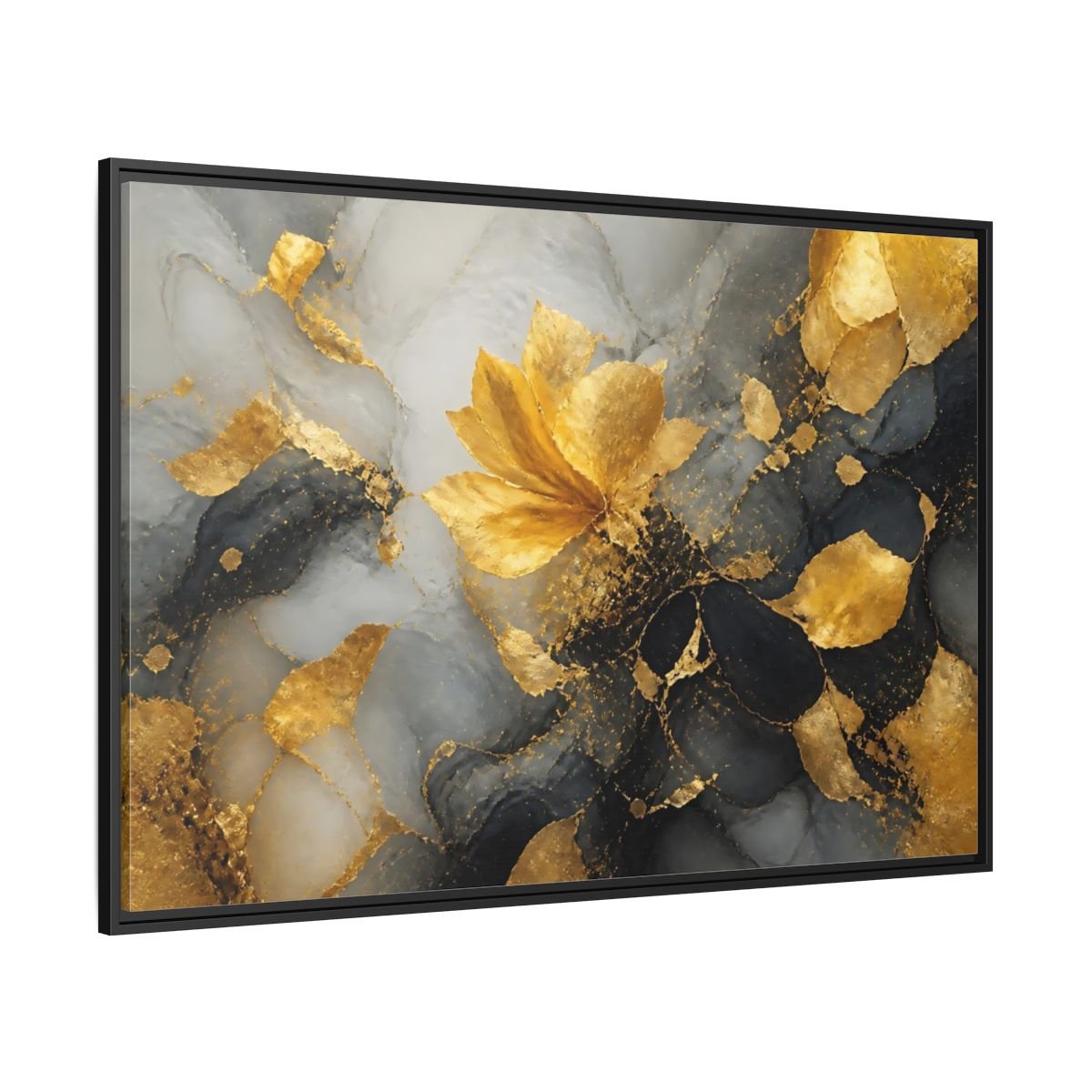 Abstract Golden Flower Gold And Gray Framed Canvas Print Wall Art – Living Room Decor, Above Couch - YesArtYes