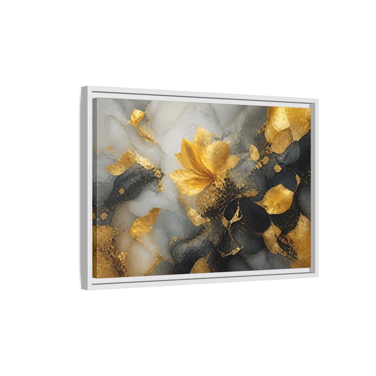 Abstract Golden Flower Gold And Gray Framed Canvas Print Wall Art – Living Room Decor, Above Couch - YesArtYes