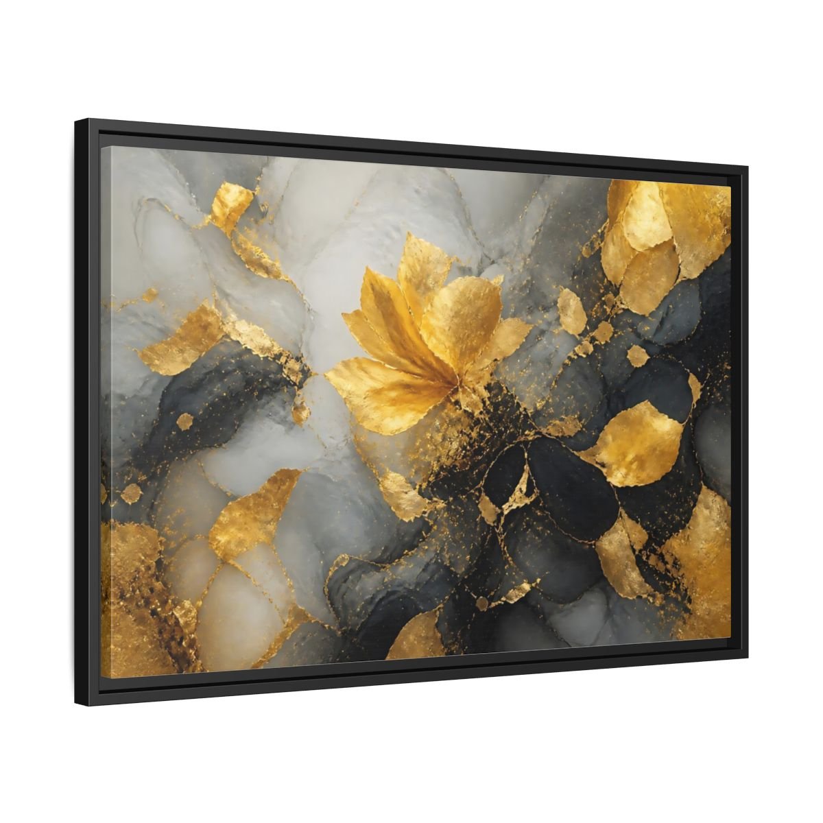 Abstract Golden Flower Gold And Gray Framed Canvas Print Wall Art – Living Room Decor, Above Couch - YesArtYes