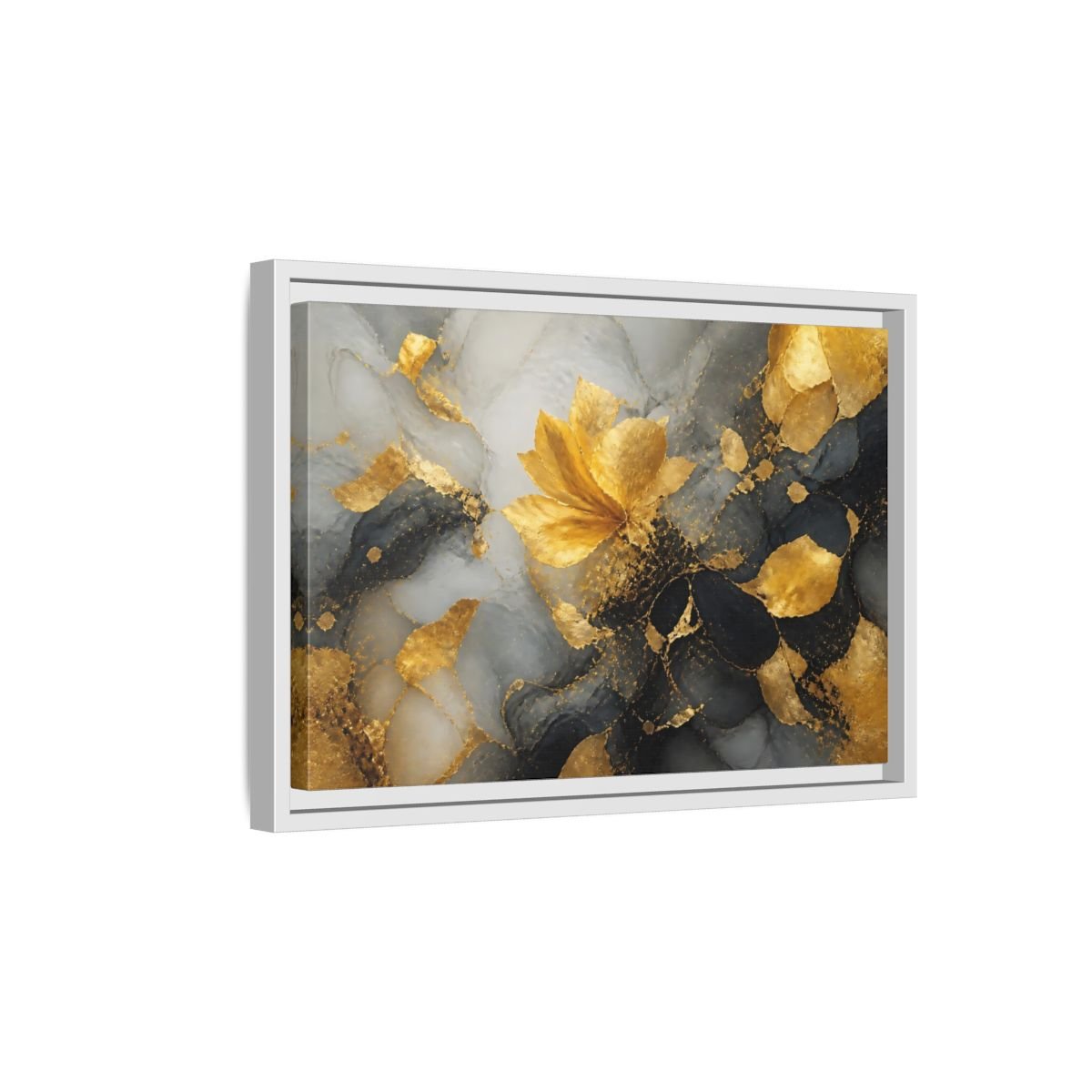 Abstract Golden Flower Gold And Gray Framed Canvas Print Wall Art – Living Room Decor, Above Couch - YesArtYes