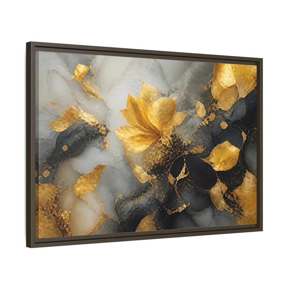 Abstract Golden Flower Gold And Gray Framed Canvas Print Wall Art – Living Room Decor, Above Couch - YesArtYes