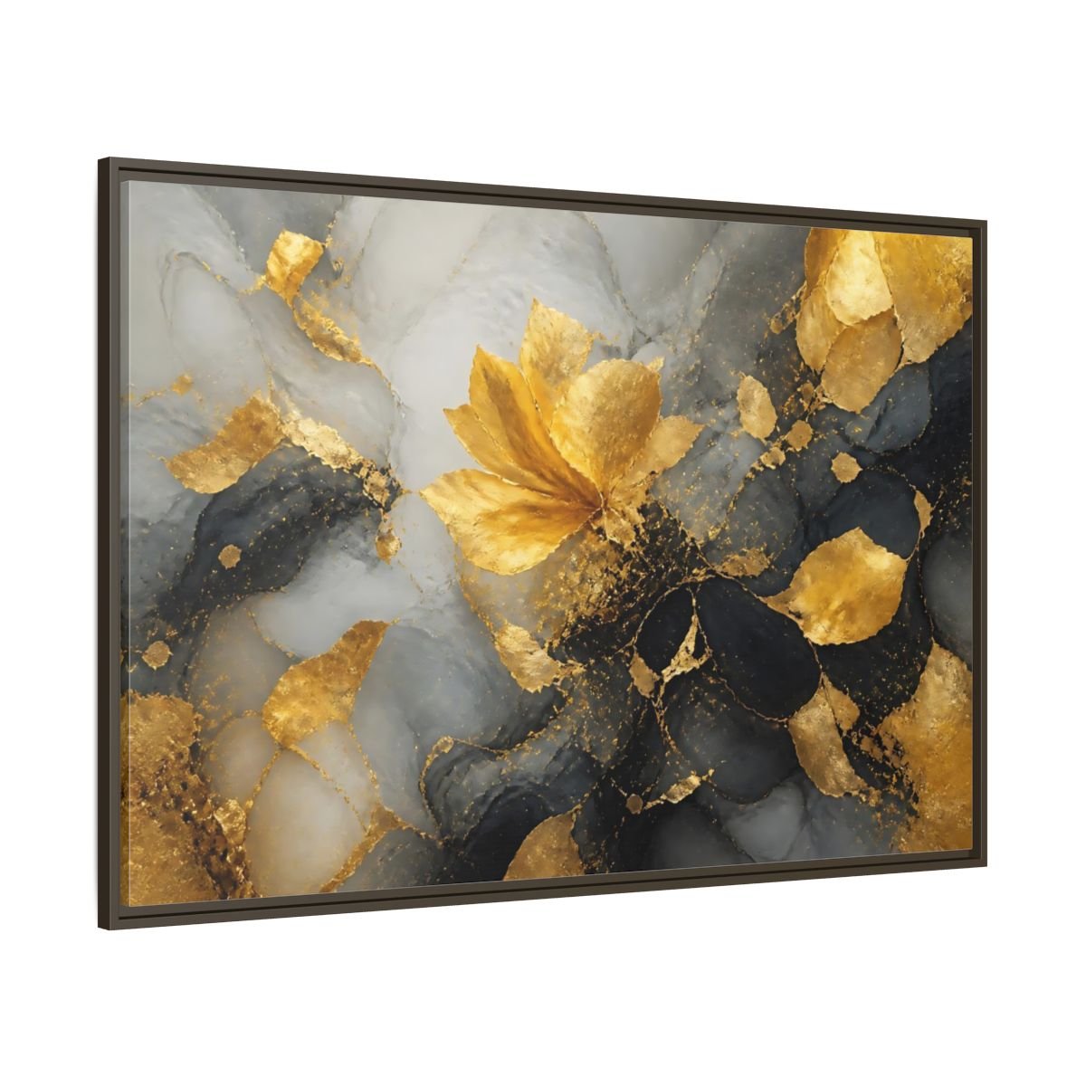 Abstract Golden Flower Gold And Gray Framed Canvas Print Wall Art – Living Room Decor, Above Couch - YesArtYes