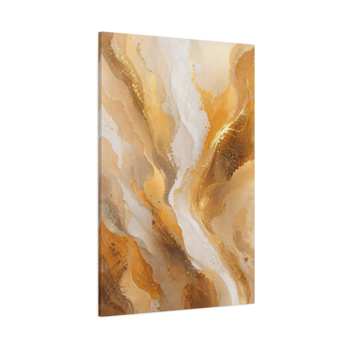Abstract Golden Fluid Gold And White Canvas Wall Art Print – Living Room, Above Fireplace - YesArtYes