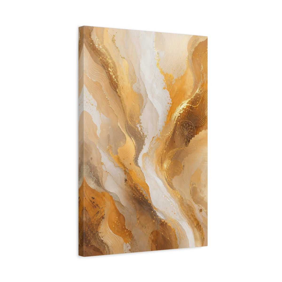 Abstract Golden Fluid Gold And White Canvas Wall Art Print – Living Room, Above Fireplace - YesArtYes