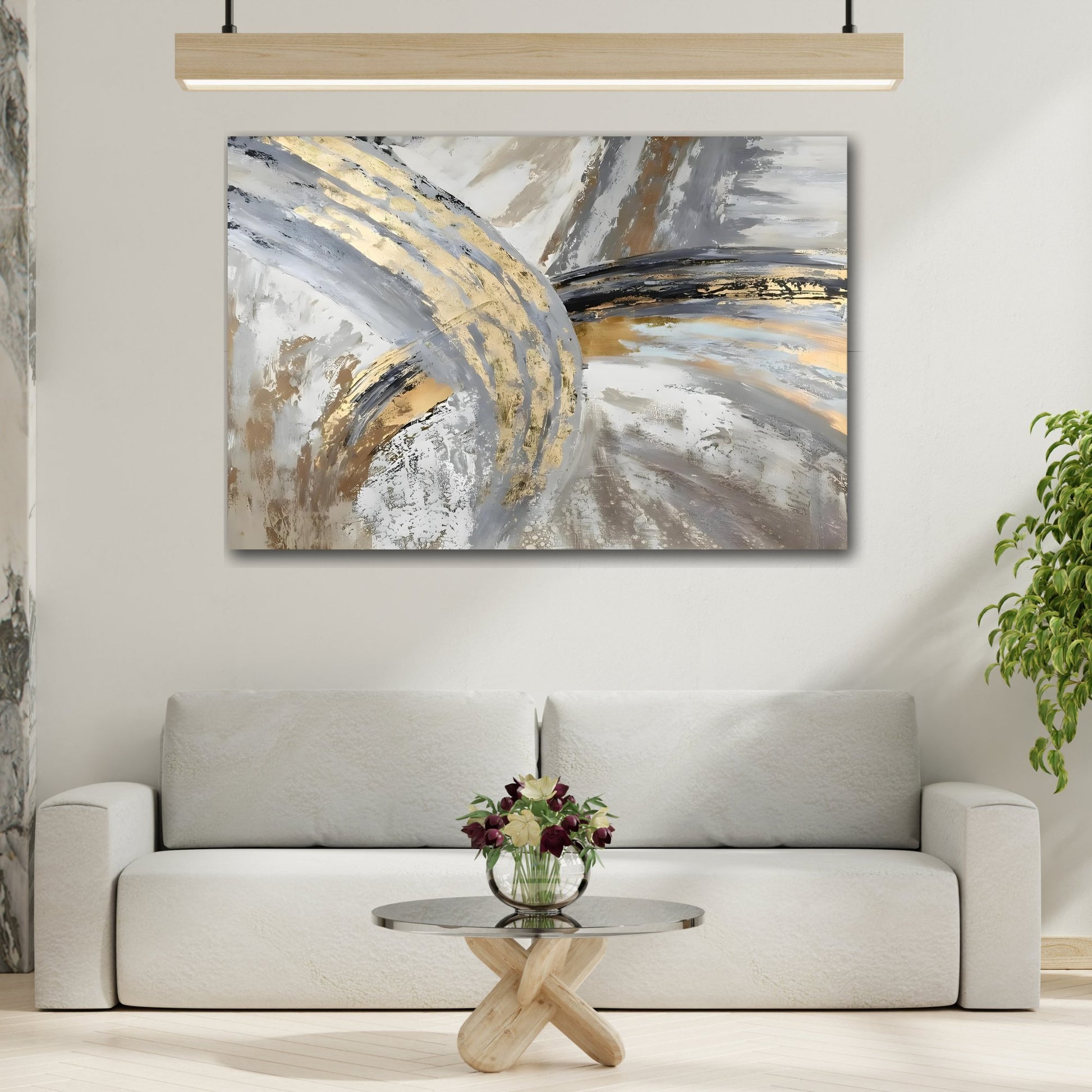 Abstract Gold Silver Grey Canvas Wall Art Print - Modern Painting Decor