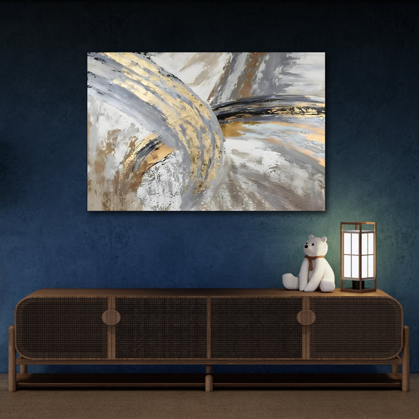 Abstract Gold Silver Grey Canvas Wall Art Print - Modern Painting Decor