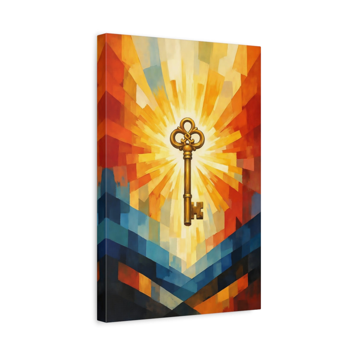 Side Mockup 4. Abstract Golden Key Golden Key Art shown as stretched canvas wall art