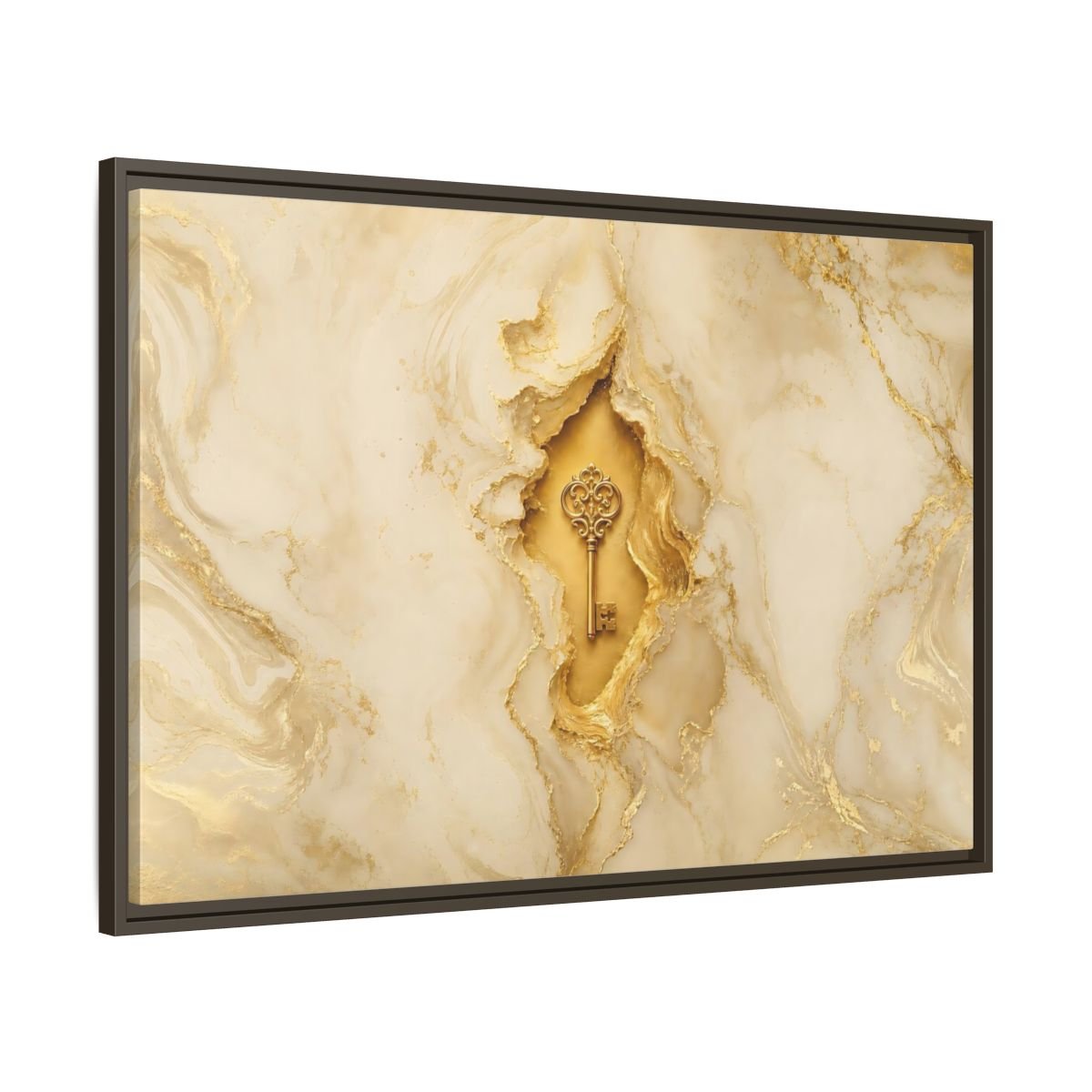 Abstract Golden Key Gold Marble Framed Canvas Print – Luxury Living Room, Above Couch - YesArtYes