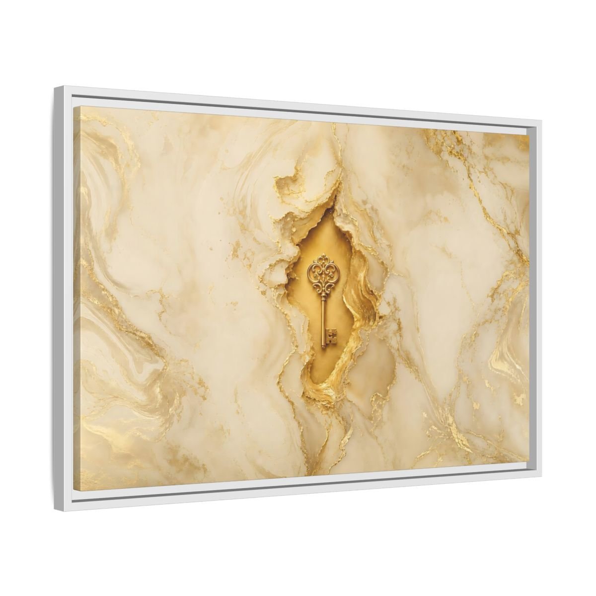 Abstract Golden Key Gold Marble Framed Canvas Print – Luxury Living Room, Above Couch - YesArtYes