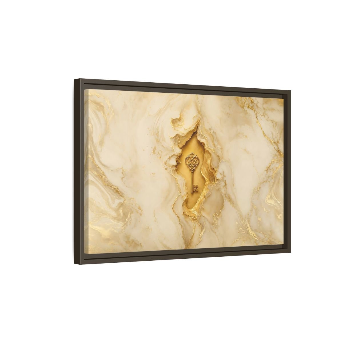 Abstract Golden Key Gold Marble Framed Canvas Print – Luxury Living Room, Above Couch - YesArtYes