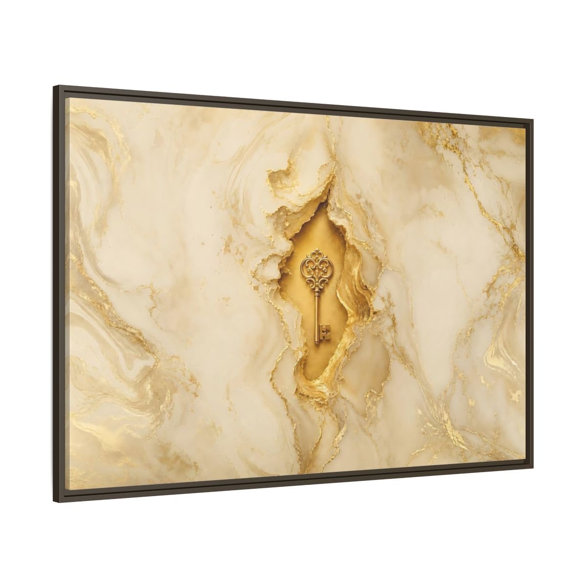 Abstract Golden Key Gold Marble Framed Canvas Print – Luxury Living Room, Above Couch - YesArtYes