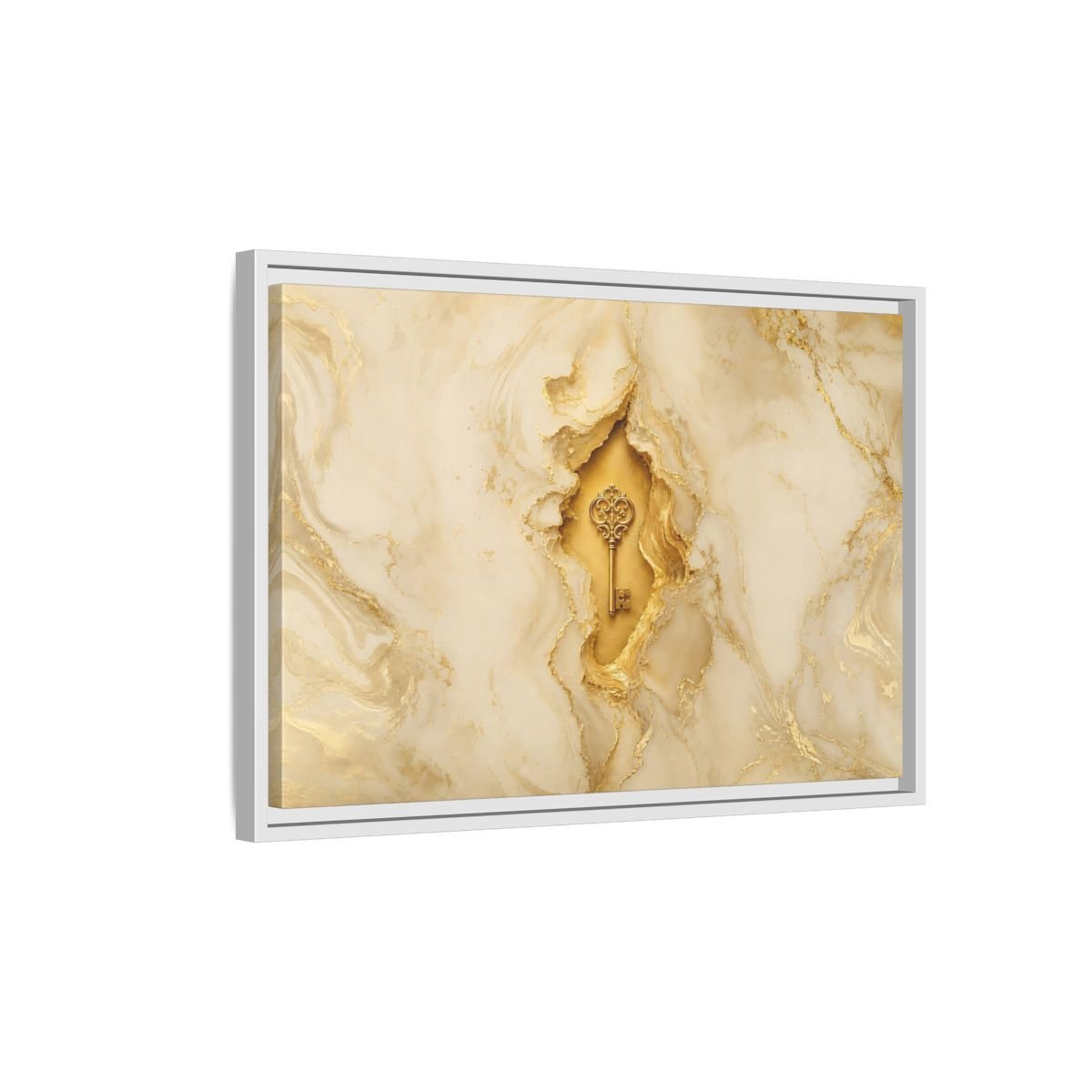 Abstract Golden Key Gold Marble Framed Canvas Print – Luxury Living Room, Above Couch - YesArtYes