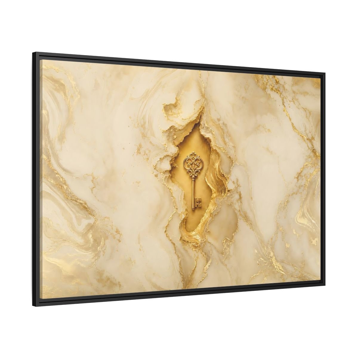 Abstract Golden Key Gold Marble Framed Canvas Print – Luxury Living Room, Above Couch - YesArtYes