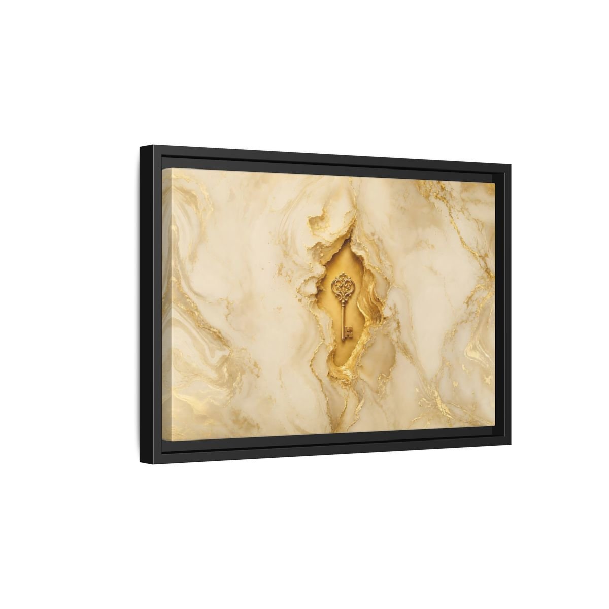 Abstract Golden Key Gold Marble Framed Canvas Print – Luxury Living Room, Above Couch - YesArtYes