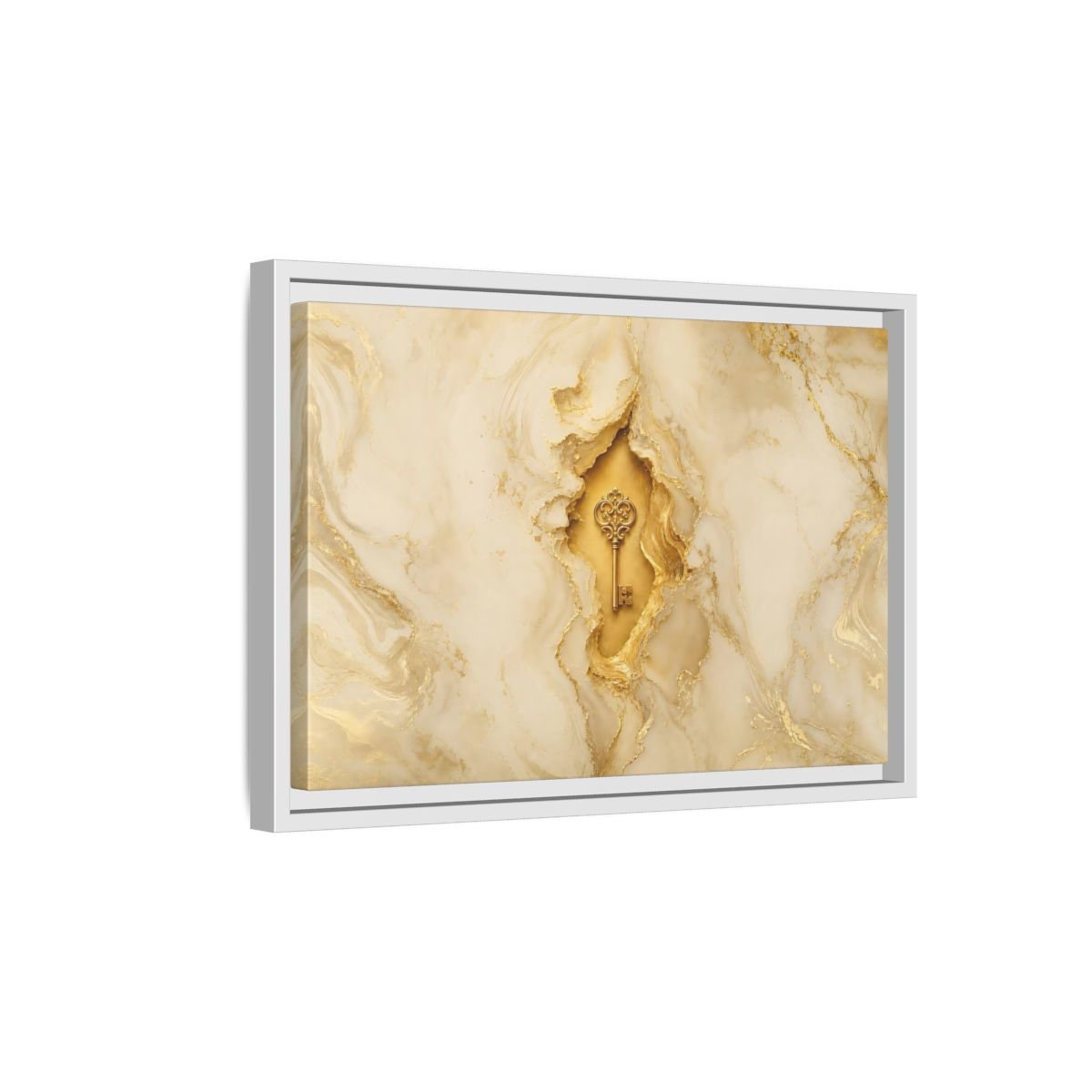 Abstract Golden Key Gold Marble Framed Canvas Print – Luxury Living Room, Above Couch - YesArtYes