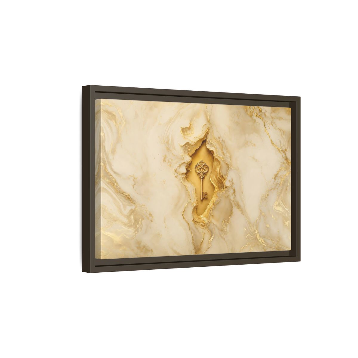 Side Mockup 5. Abstract Golden Key Gold Marble shown as framed canvas print