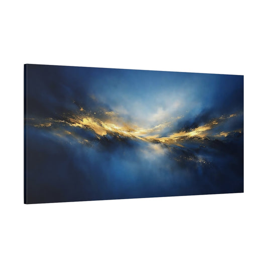 Main Mockup. Abstract Golden Light Blue And Gold Abstract shown as stretched canvas wall art