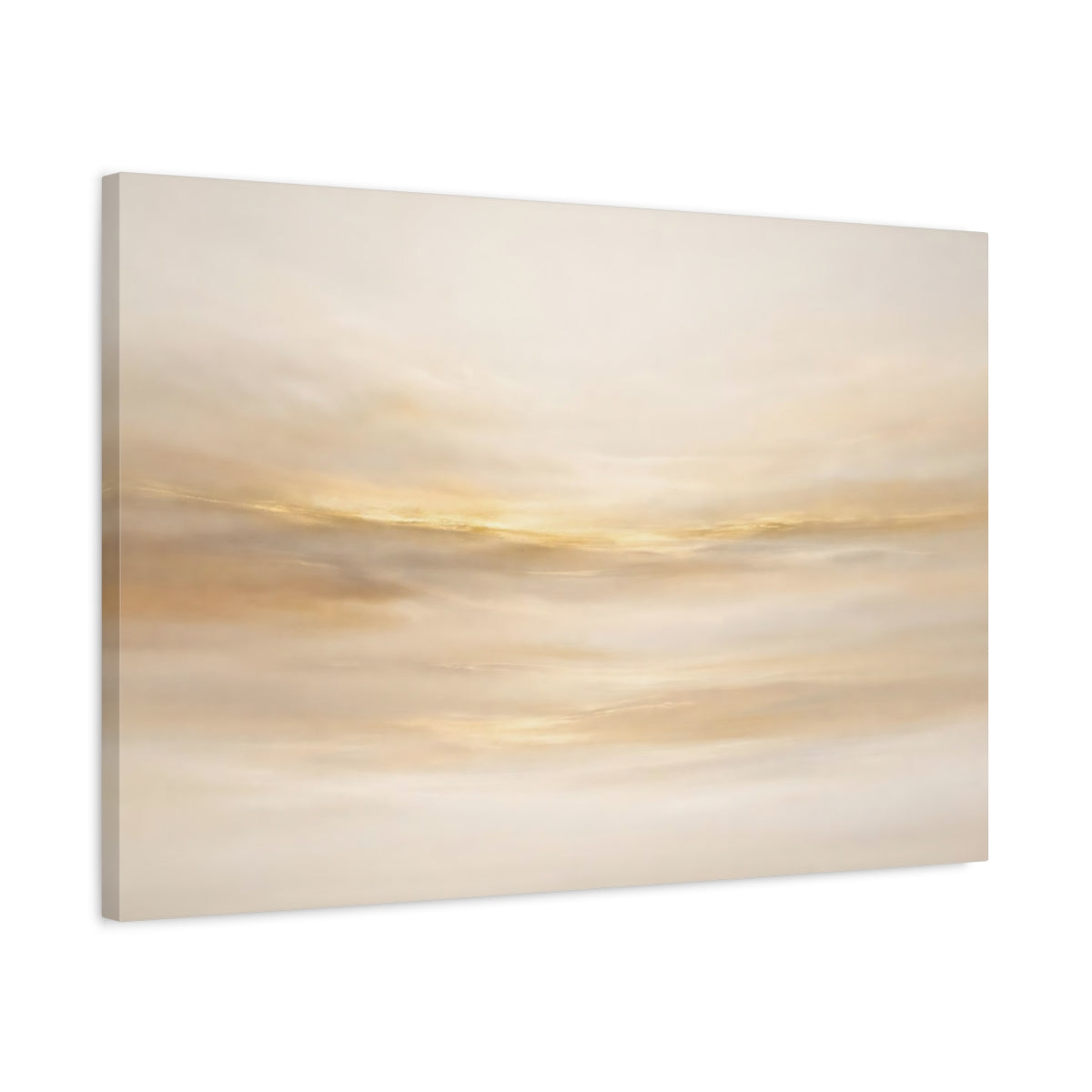 Side Mockup 2. Abstract Golden Light Gold And Cream shown as stretched canvas wall art