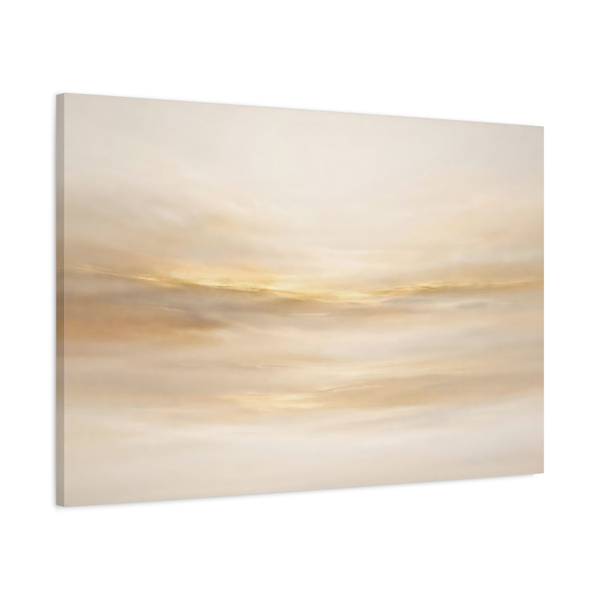 Side Mockup 1. Abstract Golden Light Gold And Cream shown as stretched canvas wall art