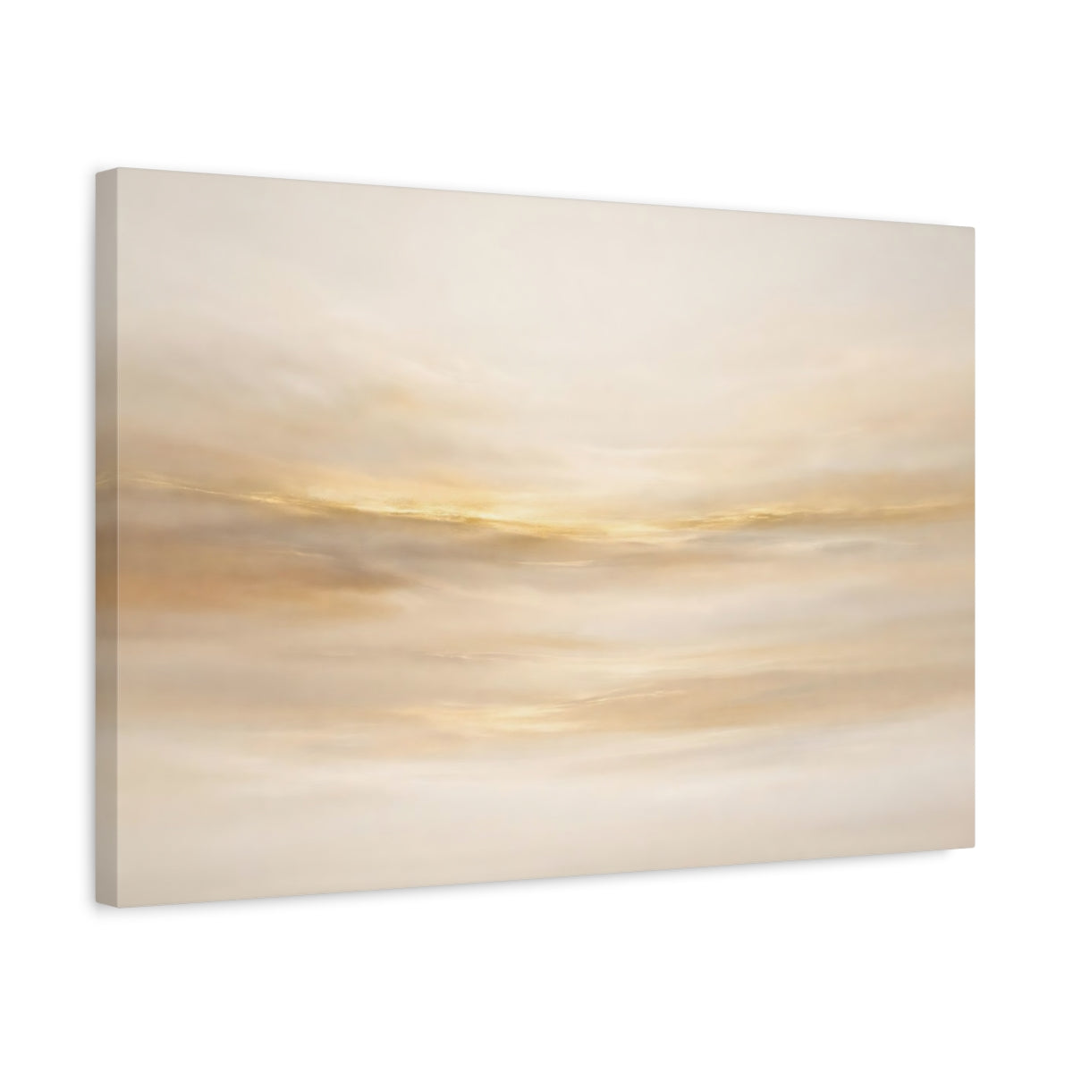 Side Mockup 3. Abstract Golden Light Gold And Cream shown as stretched canvas wall art