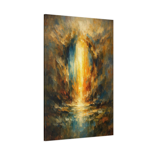 Main Mockup. Abstract Golden Light Golden Blue Abstract shown as stretched canvas wall art