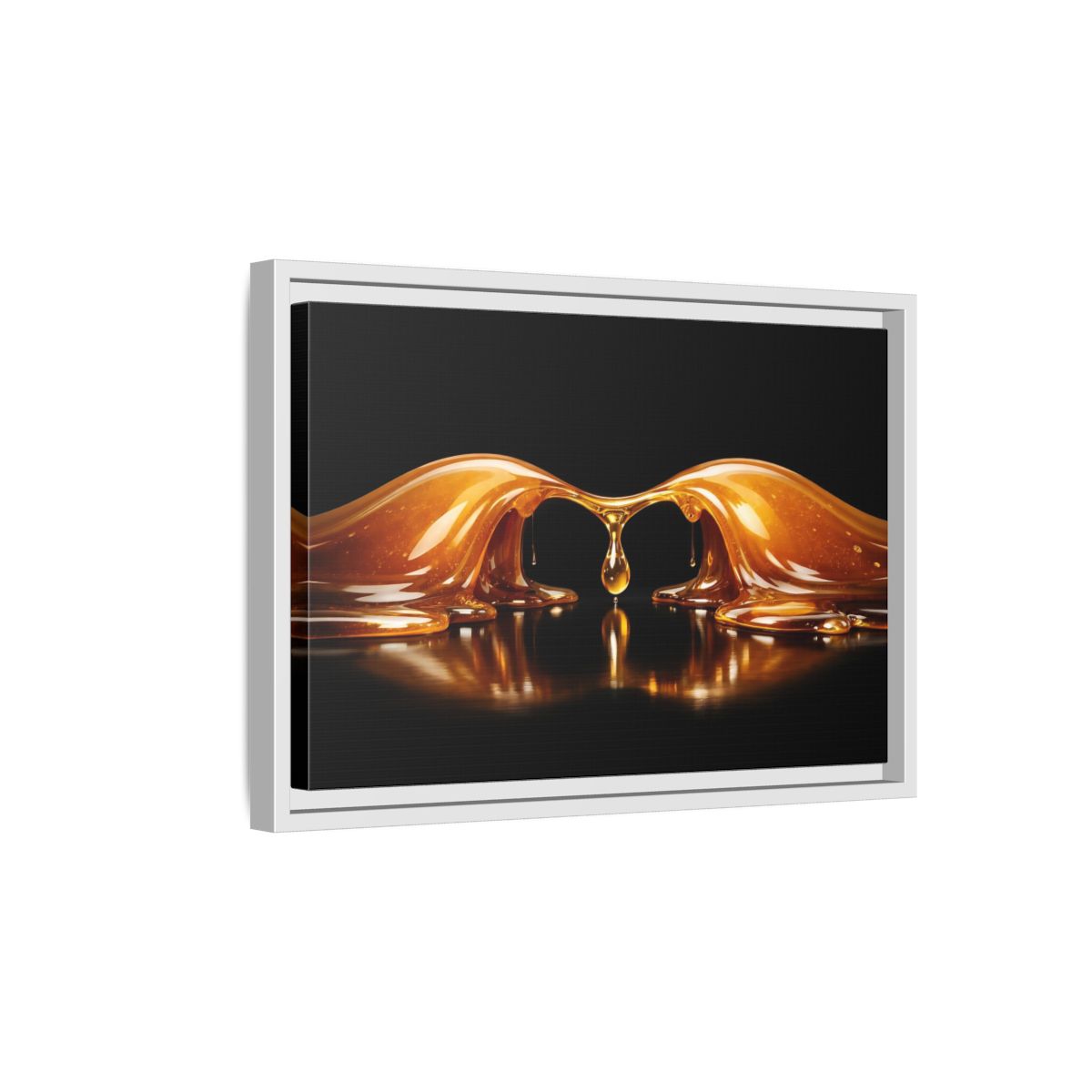 Side Mockup 4. Abstract Golden Liquid Golden Black shown as stretched canvas wall art