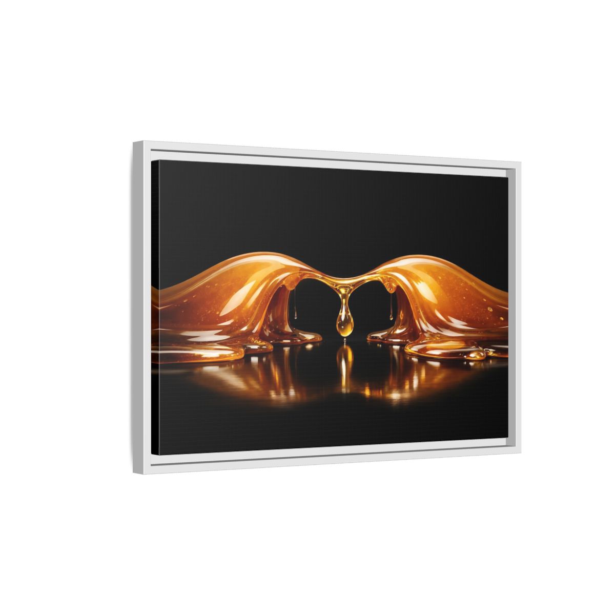 Side Mockup 1. Abstract Golden Liquid Golden Black shown as stretched canvas wall art