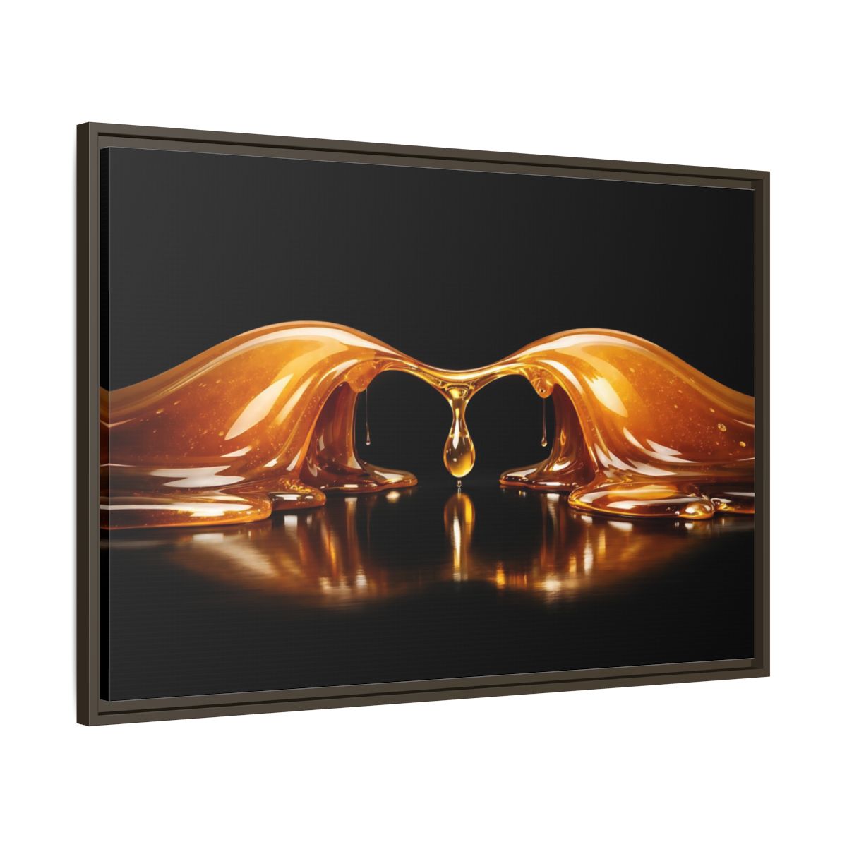 Side Mockup 9. Abstract Golden Liquid Golden Black shown as stretched canvas wall art
