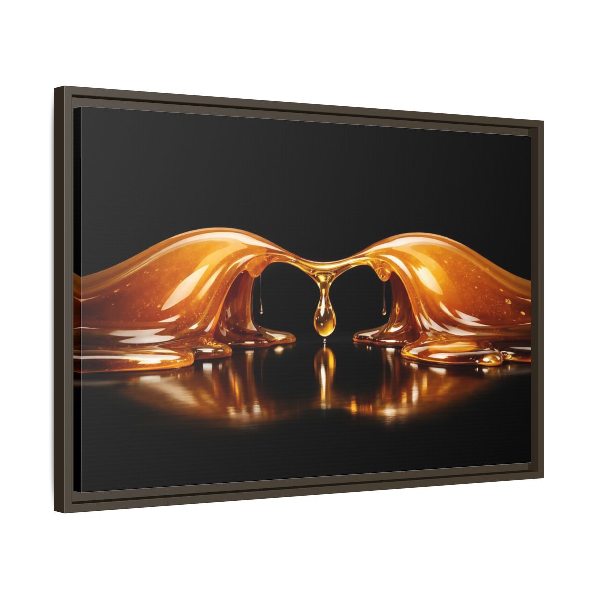 Side Mockup 11. Abstract Golden Liquid Golden Black shown as stretched canvas wall art