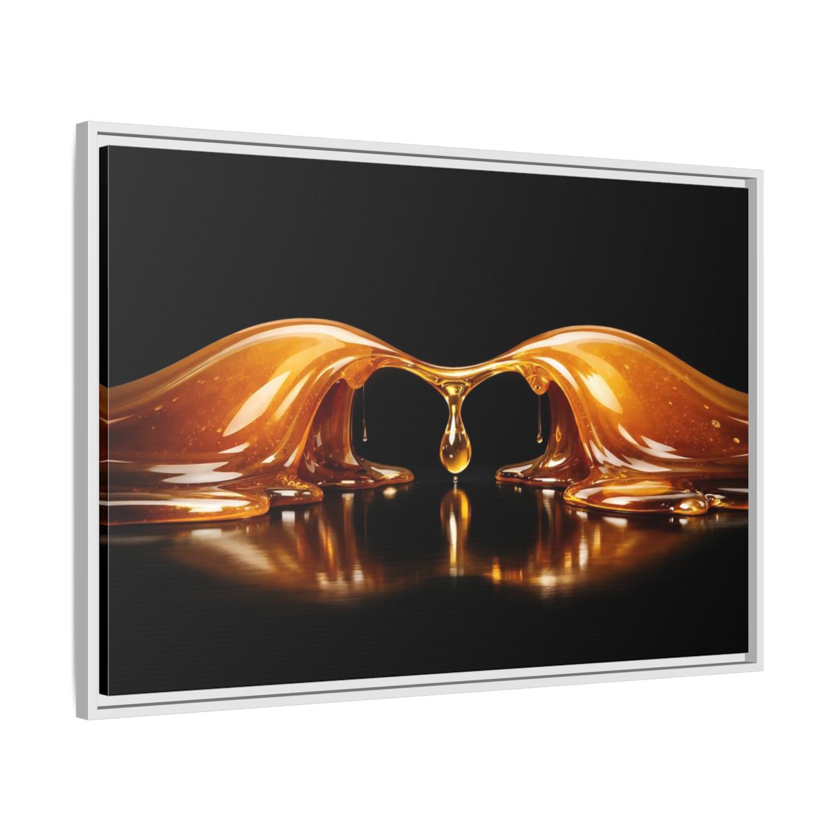 Side Mockup 8. Abstract Golden Liquid Golden Black shown as stretched canvas wall art