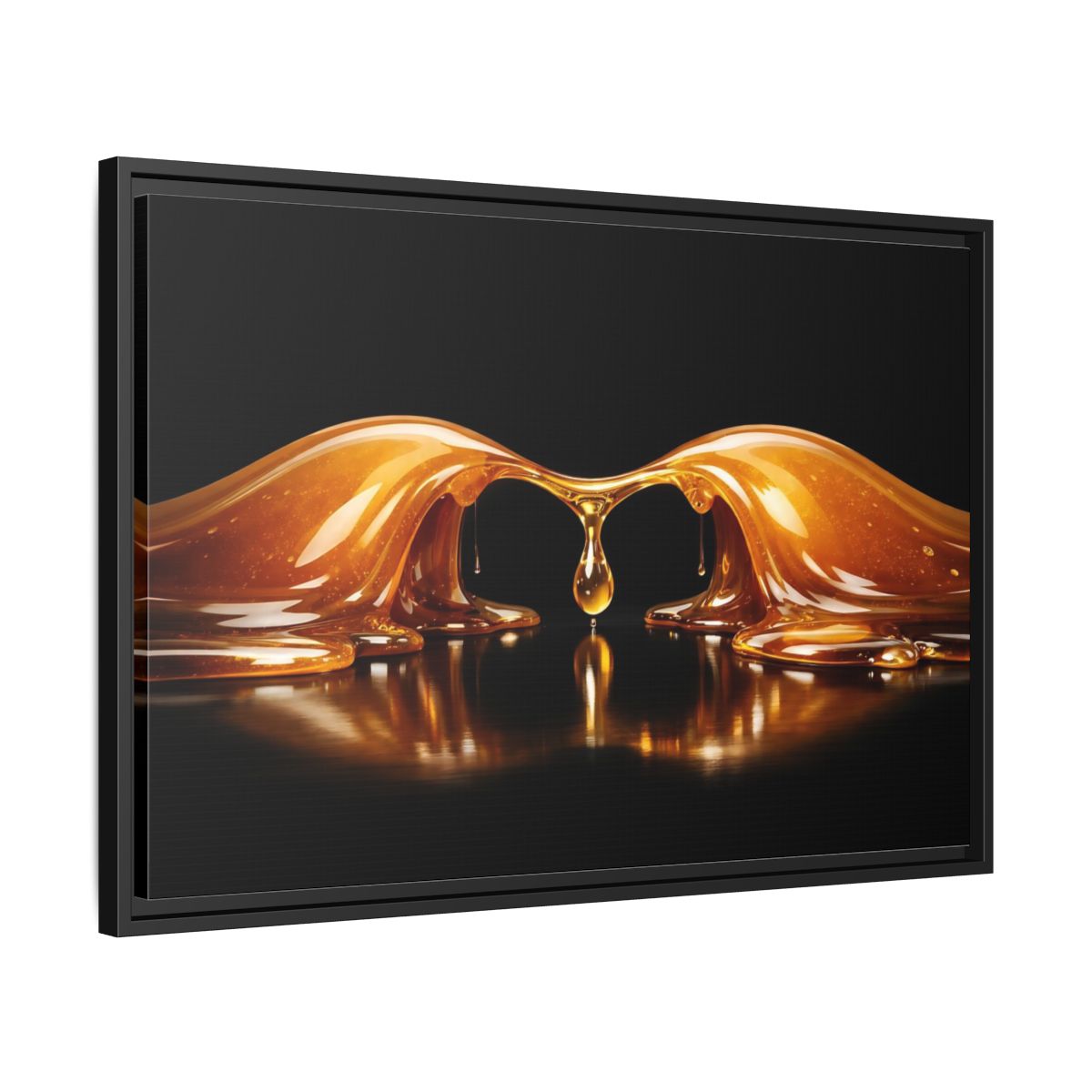 Side Mockup 14. Abstract Golden Liquid Golden Black shown as stretched canvas wall art