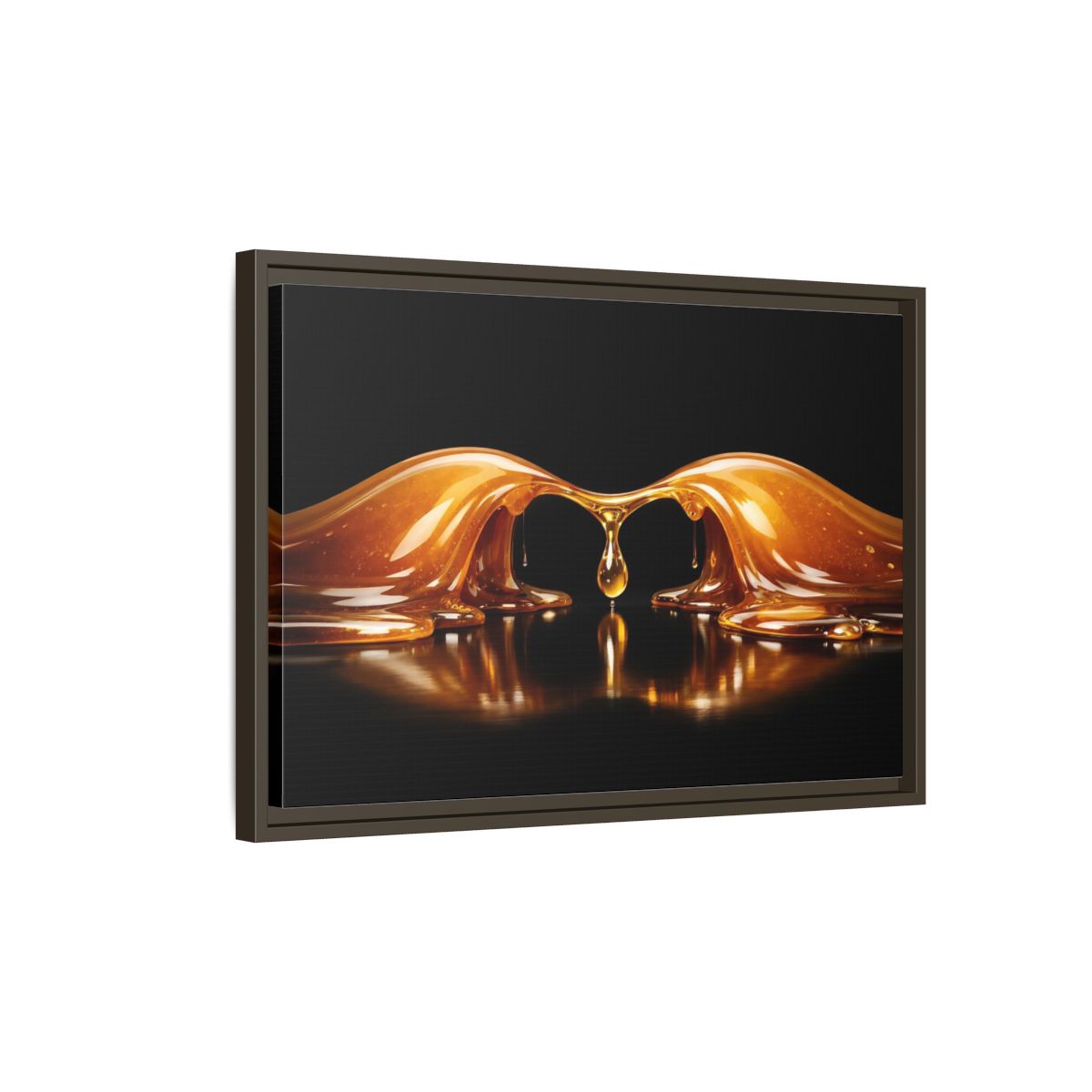 Side Mockup 2. Abstract Golden Liquid Golden Black shown as stretched canvas wall art