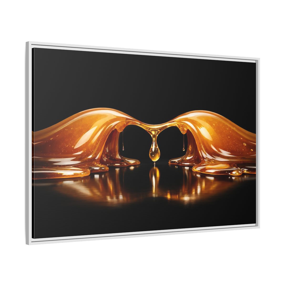 Side Mockup 7. Abstract Golden Liquid Golden Black shown as stretched canvas wall art