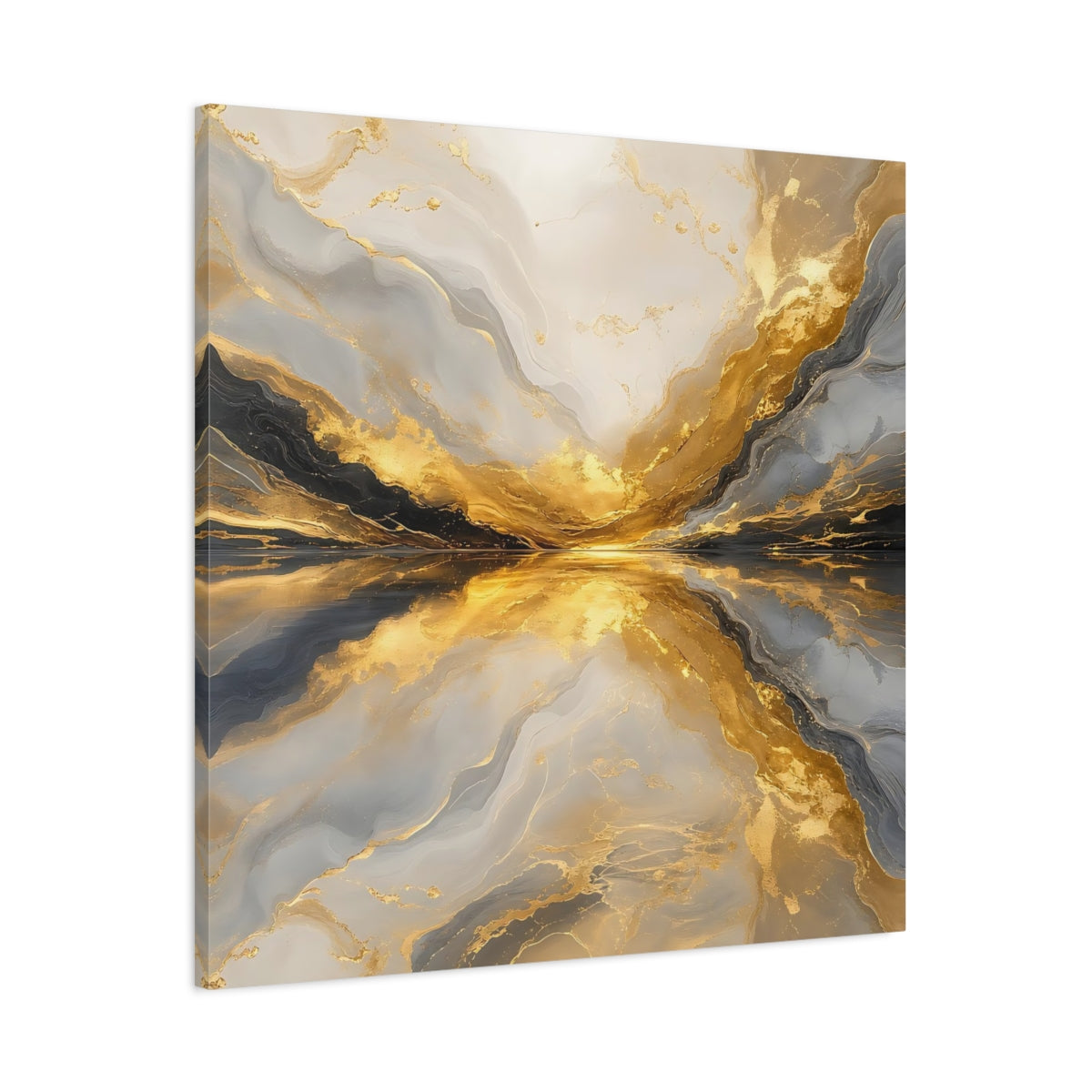 Main Mockup. Abstract Golden Marble Gold And Grey shown as stretched canvas wall art