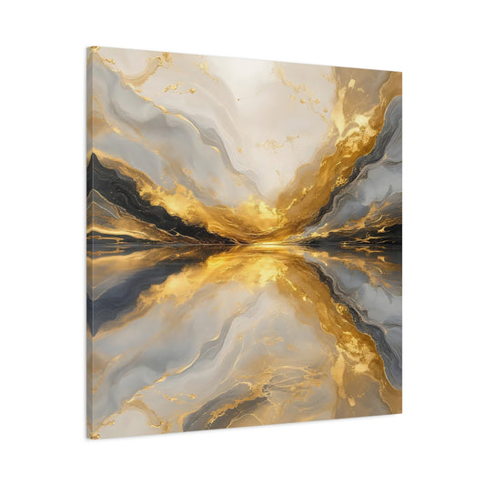 Main Mockup. Abstract Golden Marble Gold And Grey shown as stretched canvas wall art