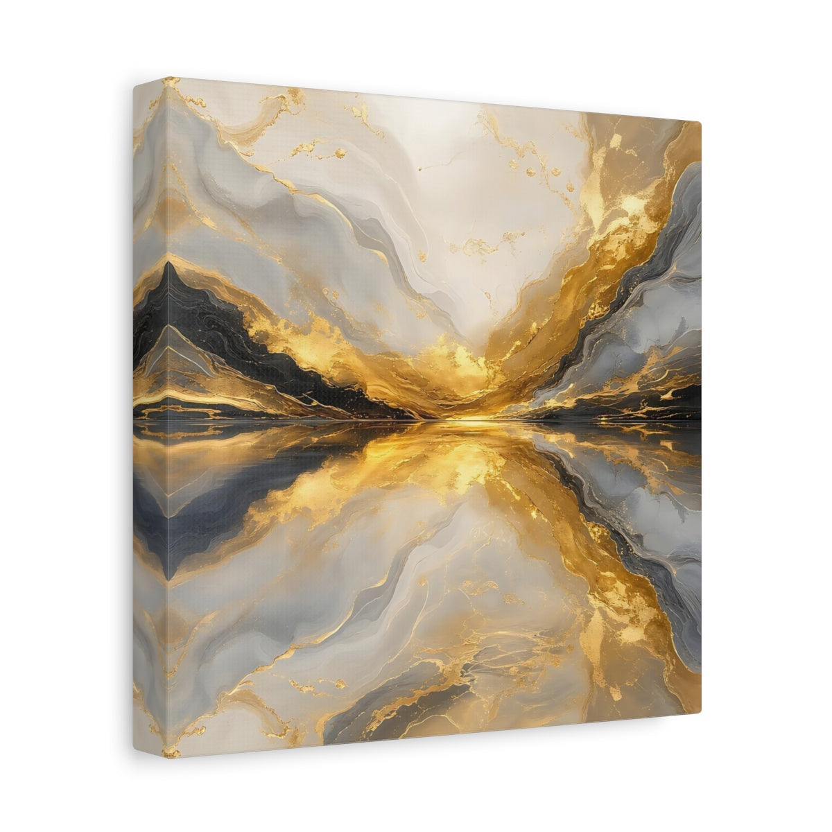 Side Mockup 9. Abstract Golden Marble Gold And Grey shown as stretched canvas wall art