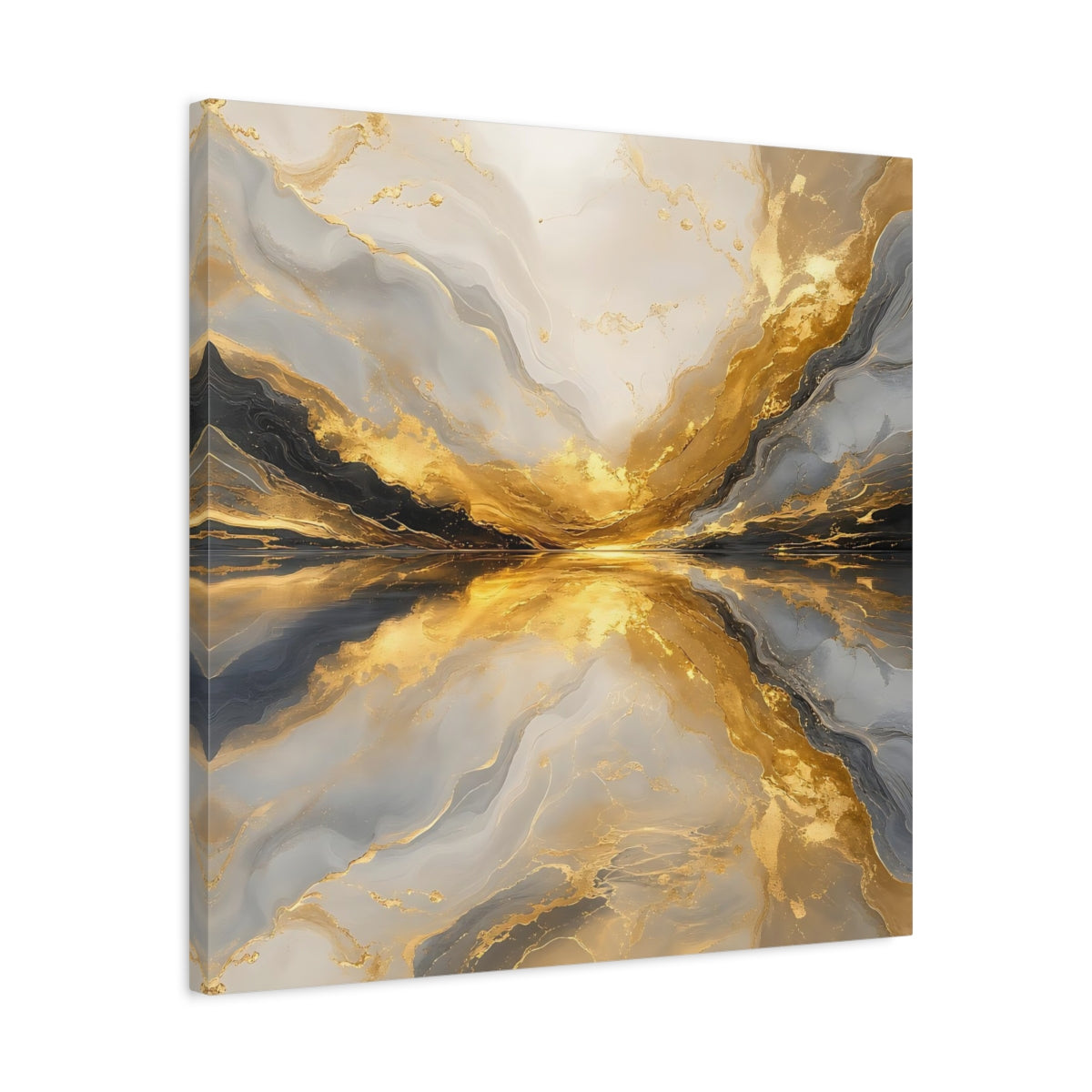 Side Mockup 4. Abstract Golden Marble Gold And Grey shown as stretched canvas wall art