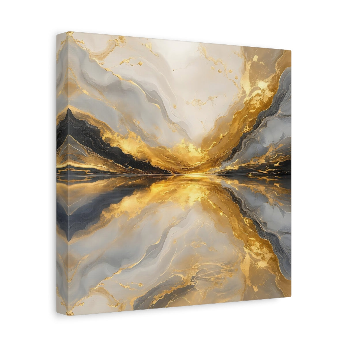Side Mockup 8. Abstract Golden Marble Gold And Grey shown as stretched canvas wall art