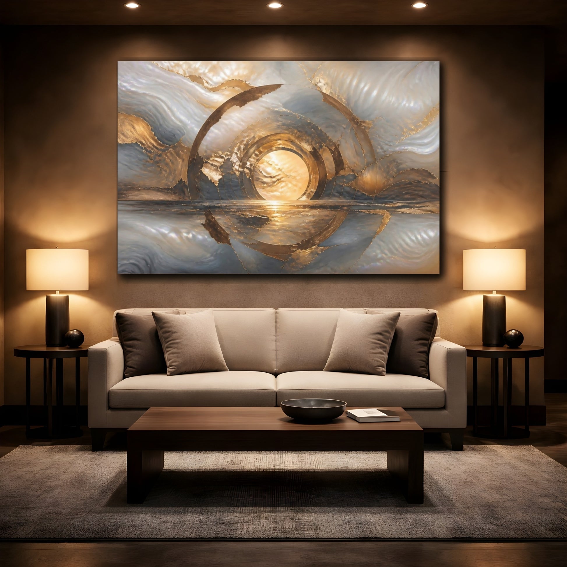 Mockup 2. Abstract Golden Portal shown as canvas print