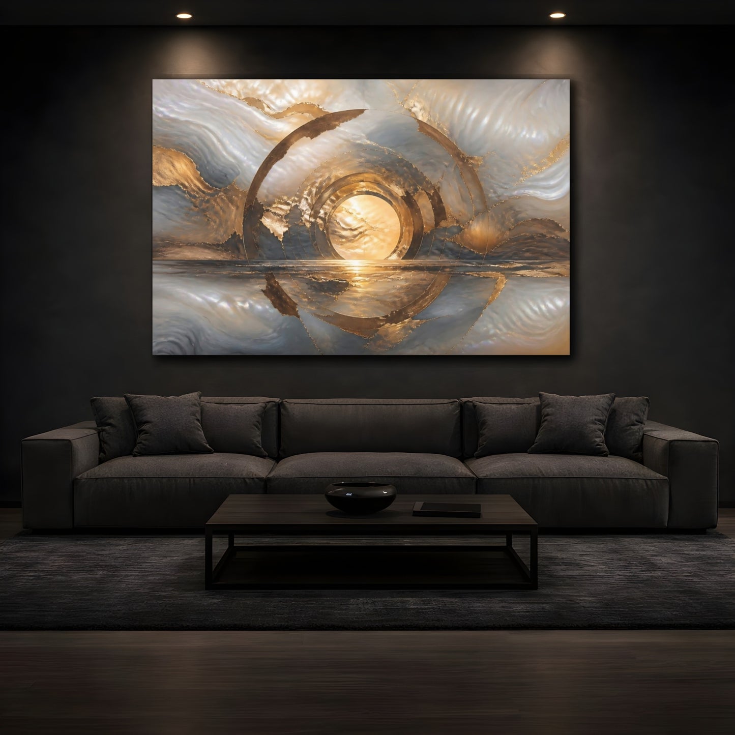 Mockup 3. Abstract Golden Portal shown as canvas print