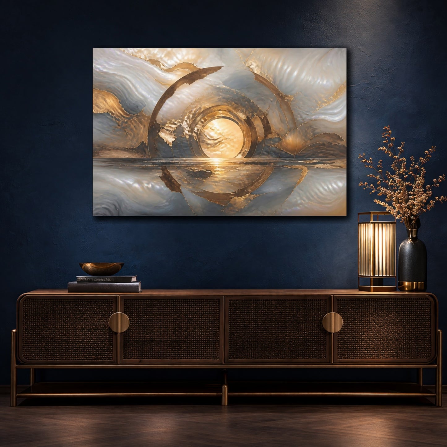 Mockup 4. Abstract Golden Portal shown as canvas print