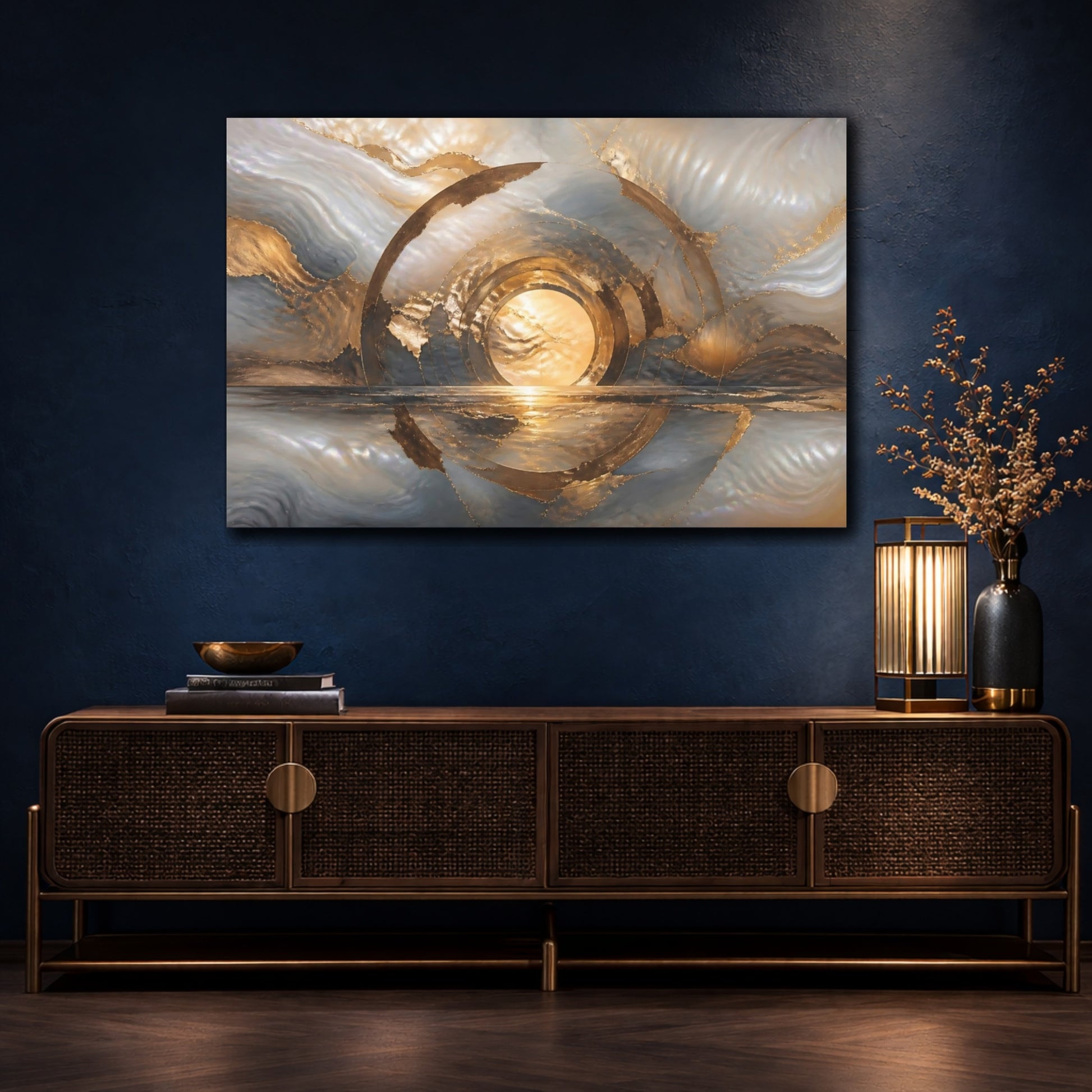 Mockup 4. Abstract Golden Portal shown as canvas print