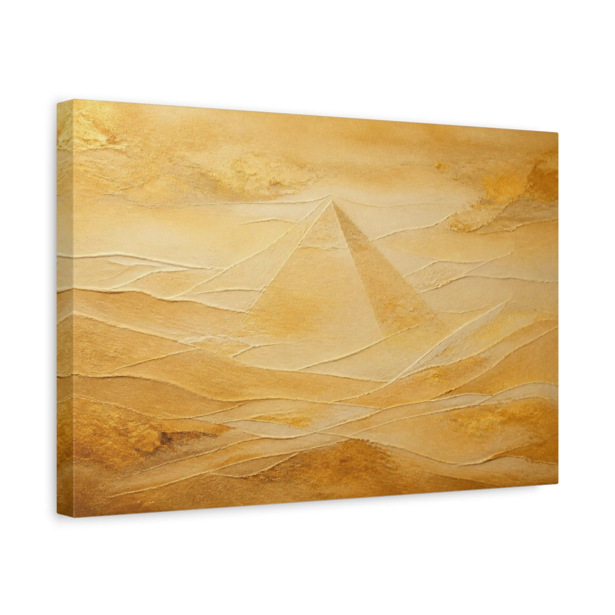 Side Mockup 4. Abstract Golden Pyramid shown as canvas print