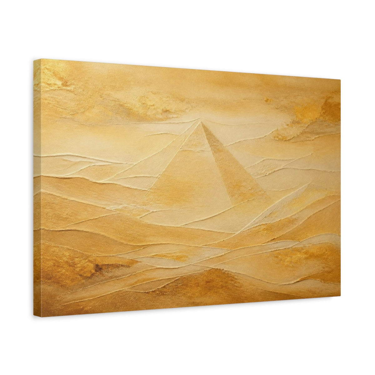 Side Mockup 3. Abstract Golden Pyramid shown as canvas print