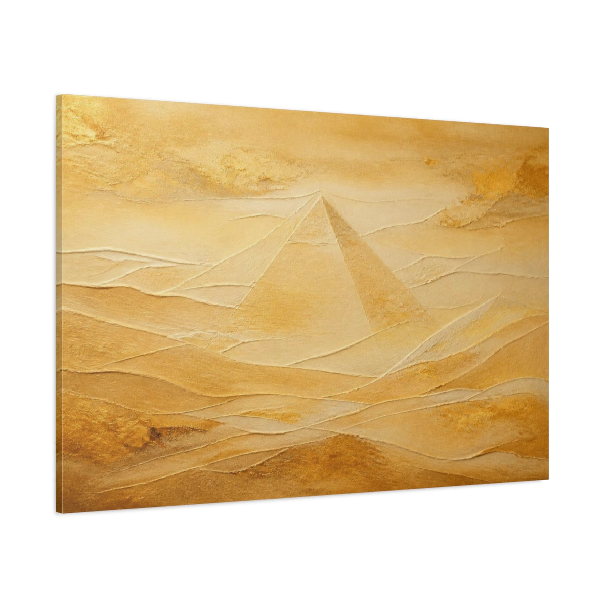 Side Mockup 1. Abstract Golden Pyramid shown as canvas print