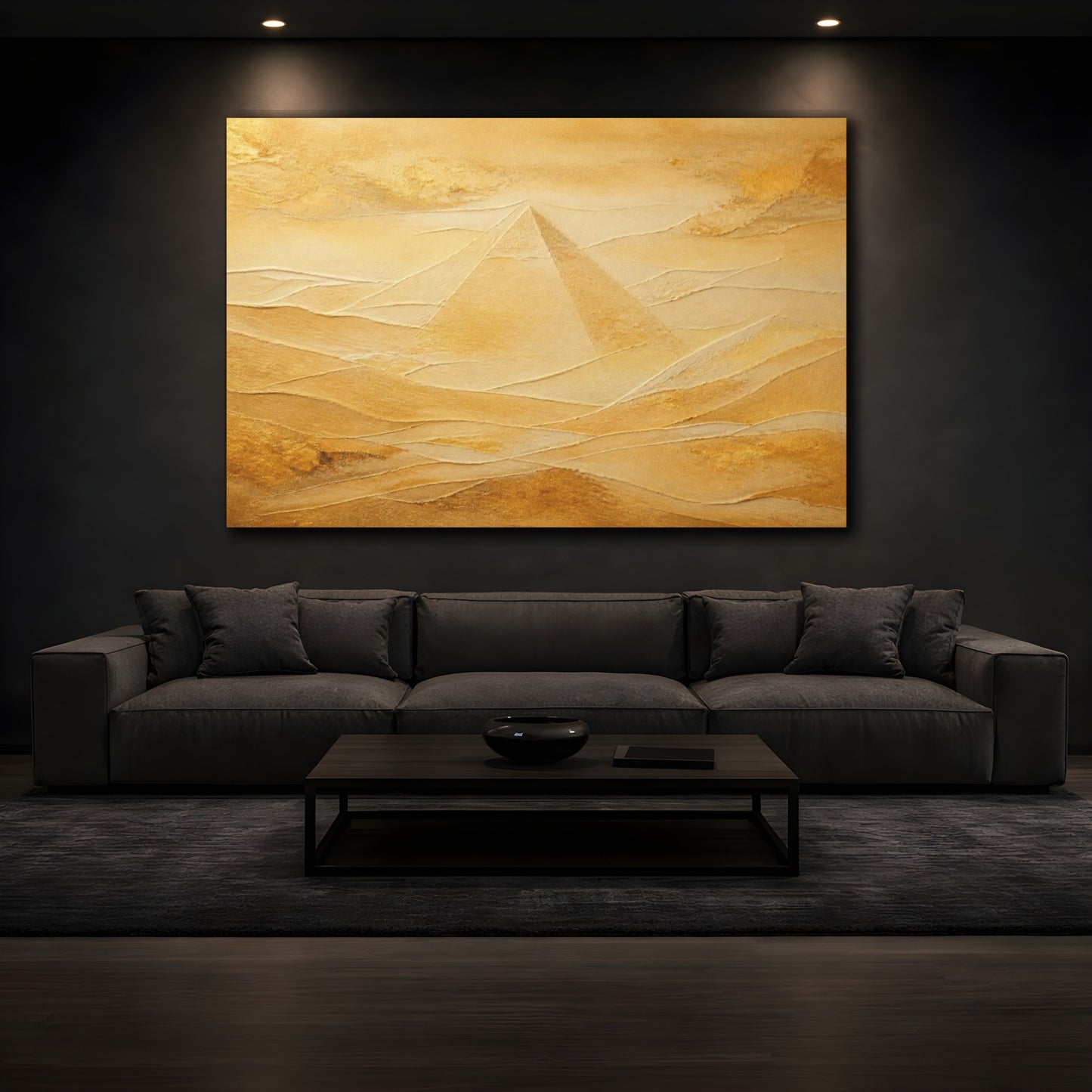 Mockup 3. Abstract Golden Pyramid shown as canvas print