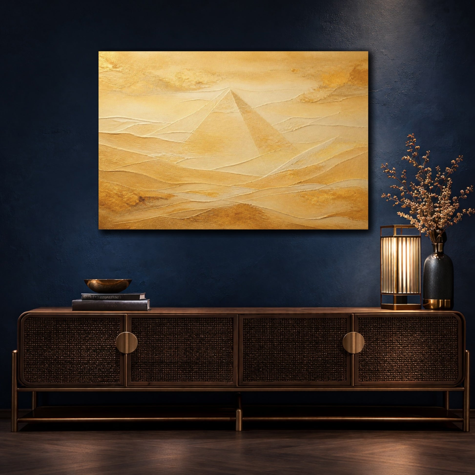 Mockup 4. Abstract Golden Pyramid shown as canvas print