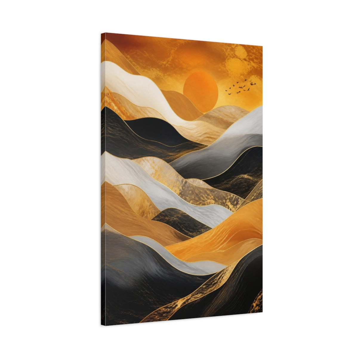 Main Mockup. Abstract Golden Rolling Hills shown as canvas print