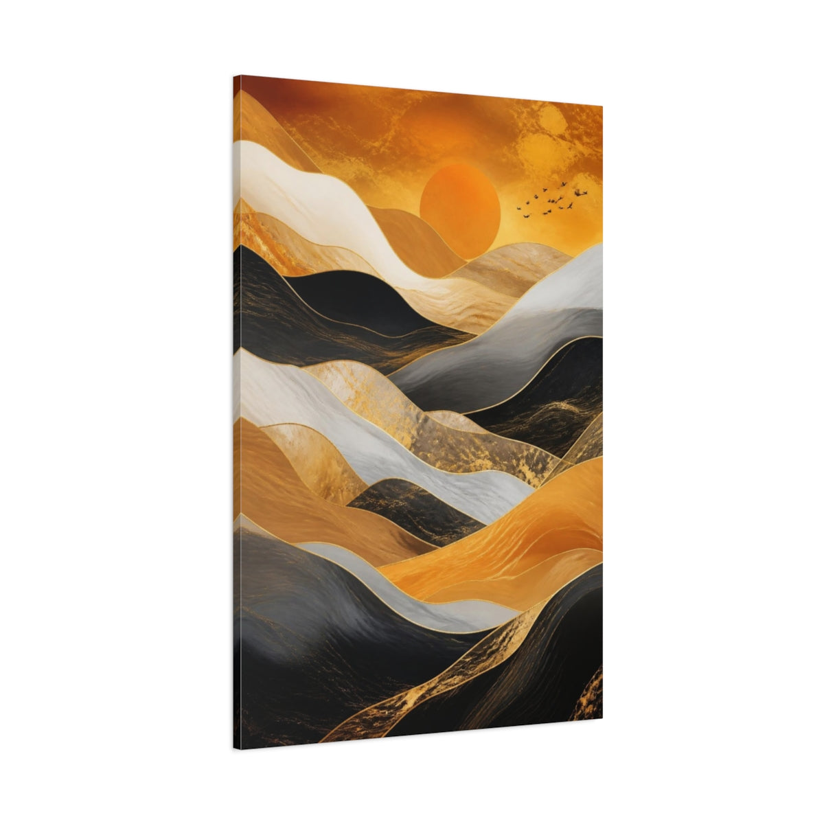 Side Mockup 1. Abstract Golden Rolling Hills shown as canvas print